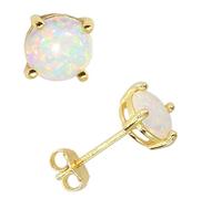WBDWWTD Boucle d'oreille à Tige en Or Jaune 14 carats en Argent Sterling rempli d'opale de feu 3/4/5/6 mm pour Femmes Hommes, Couleur Blanc - Bleu - Rose - Vert - Noir