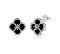 WBDWWTD Boucles d'oreilles à Quatre Feuilles pour Femmes • Clous Porte-Bonheur Blanc/Onyx Noir, Bijoux Cadeaux pour Petite Amie