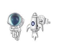 WBDWWTD Boucles d'oreilles asymétriques d'astronaute, Dessin animé créatif, planète Bleue, Bijoux à Breloques, Mignon, étoile, Lune, Terre