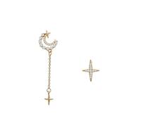 WBDWWTD Boucles d'oreilles asymétriques en Zircon étoile Lune pour Femmes, Boucles d'oreilles Longues à Aiguille en Argent 925, Bijoux de fête Haut de Gamme