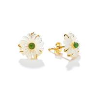 WBDWWTD Boucles d'oreilles en Forme de Marguerite en Argent Naturel S925, Style Chinois, plaqué Or véritable, Boucles d'oreilles Douces en Jaspe