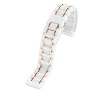 WBDWWTD Bracelet de Montre en céramique et Acier Inoxydable pour Femmes, à dégagement Rapide, pour Toute Marque, en métal, 12, 14mm, 16mm, 18mm, Or Rose, Blanc