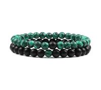 WBDWWTD Bracelets de Relation pour Couples, en Cristal véritable, Pierres Naturelles, Perles Rondes Bleues et Noires tissées, Extensibles, 17cm x 7mm, pour Bal de Promo