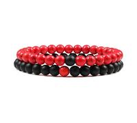 WBDWWTD Bracelets de Relation pour Couples, en Cristal véritable, Pierres Naturelles, Perles Rondes Bleues et Noires tissées, Extensibles, 17cm x 7mm, pour Bal de Promo