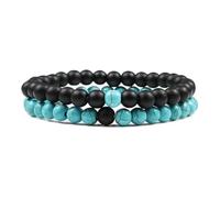 WBDWWTD Bracelets de Relation pour Couples, en Cristal véritable, Pierres Naturelles, Perles Rondes Bleues et Noires tissées, Extensibles, 17cm x 7mm, pour Bal de Promo