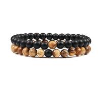 WBDWWTD Bracelets de Relation pour Couples, en Cristal véritable, Pierres Naturelles, Perles Rondes Bleues et Noires tissées, Extensibles, 17cm x 7mm, pour Bal de Promo