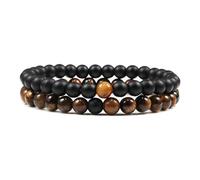 WBDWWTD Bracelets de Relation pour Couples, en Cristal véritable, Pierres Naturelles, Perles Rondes Bleues et Noires tissées, Extensibles, 17cm x 7mm, pour Bal de Promo
