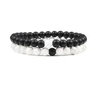 WBDWWTD Bracelets de Relation pour Couples, en Cristal véritable, Pierres Naturelles, Perles Rondes Bleues et Noires tissées, Extensibles, 17cm x 7mm, pour Bal de Promo