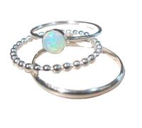 WBDWWTD Ensemble de 3 bagues en Opale plaquée Or Blanc 18 carats avec Opale de feu Blanche de Taille Ovale, Anneaux empilables, Pierre précieuse simulée, promesse de fiançailles, Alliance de Mariage