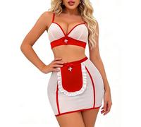 WBDWWTD Ensemble de Lingerie d'infirmière Sexy pour Femme - Costume de Cosplay d'infirmière Coquine - Vêtements pour Femme - Mini Robe - Uniforme d'infirmière - Costume de Bikini - Jupe