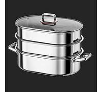 WBDWWTD Ensemble de marmite à Vapeur Ovale en Acier Inoxydable Robuste, marmite à Poisson Cuite à la Vapeur, Batterie de Cuisine à rôtir Multi-Usage et marmite avec Support pour Cuire à la Vapeur du