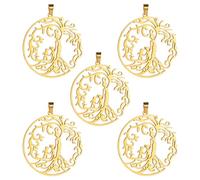 WBDWWTD Feng Shui, 5 Breloques Arbre de Vie pour la Fabrication de Bijoux l'artisanat, Pendentif en Acier Inoxydable doré, Fournitures Artisanales, Accessoires pour la Fabrication de Colliers,