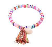WBDWWTD Heishi Surfer Bracelets en Argile Arc-en-Ciel avec Pompon Disque Vinyle perlé polymère amitié Bracelet de Plage d'été