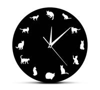 WBDWWTD Horloge Murale 12 Cat différent Pose Moderne Mur Clock Kitty Corloge Murale Regarder Animal de Compagnie Art Art Art Kitten Animal Décor de Chats Amoureux des Chats Gift