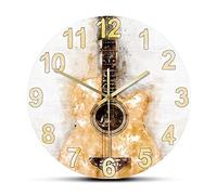 WBDWWTD Horloge Murale Aquarelle de Guitare Acoustique Horloge Murale Art Art imprimé Suspendu Mur Silencieux Regarder Guitare Classique Salle de Musique décor Cadeau Guitariste Cadeau