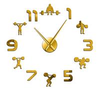WBDWWTD Horloge Murale Haltérophilie Fitness Grande Mur CLORME PORRETS PLUSEURS BOLODEDING sans Cadre Giant Mury Giant 3D Miroir Miroir Sticker Mural