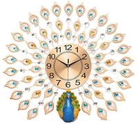 WBDWWTD Horloge Murale Luxury Diamond Crystal Leaf Grande Horloge Murale avec Cadran numérique Arabe Metal Salon créatif Mode silencieuse Montre Mural Horloge Murale