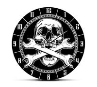WBDWWTD Horloge Murale Meste mécanique Skull and Cross Wrenches décorative Wall Clock Auto Repair Toup Tools Decor for Garage Man Cave Wall Watch