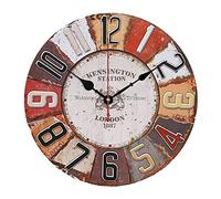 WBDWWTD Horloge Murale rétro ， Méditerranée European Country House Style Numéro Silencieux en Bois Horloge Murale (Style 1)