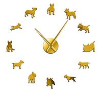 WBDWWTD Horloge Murale Taureau Terrier Chien Art Mural 3D Bricolage Mural Mural Animaux Animaux de Compagnie de la Taille de la Taille des Chiens de création réglable Race Pug Grosse Aiguille Horloge