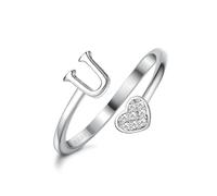WBDWWTD MILACOLATO Bagues en Forme de cœur avec Initiale en Argent Sterling 925 pour Femmes et Filles - Bagues avec Lettres de l'alphabet réglables empilables plaquées Or 18 carats pour