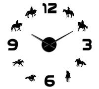 WBDWWTD Mur Horloge Racing Racing Géant Mural Horloge de Cheval Racing Mur Art Country House Chevaux de Course décor sans Cadre Mural Mural pour Un Jockey