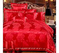 WBDWWTD Parure de lit King Size doré, Housse de Couette Double Rose, Parure de lit de Luxe en Coton, Housse de Couette Double en Soie, 4 pièces de Luxe en Satin Jacquard pour lit Double, Beige, Or