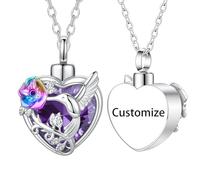 WBDWWTD TQHGHX Collier d'urne personnalisé - Bijoux de crémation en Forme de cœur en Cristal de Colibri pour Pendentif de Cendres, Bijoux de Cendres commémoratives d'un être Cher, Noms gravés