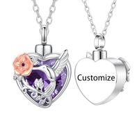 WBDWWTD TQHGHX Collier d'urne personnalisé - Bijoux de crémation en Forme de cœur en Cristal de Colibri pour Pendentif de Cendres, Bijoux de Cendres commémoratives d'un être Cher, Noms gravés
