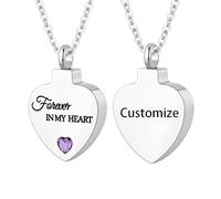 WBDWWTD TQHGHX Personnalisez Les Bijoux de crémation pour Les Cendres - Collier d'urne en Forme de cœur avec Pierre de Naissance en Cristal, Colliers personnalisés avec Noms gravés - Forever in My