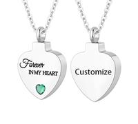 WBDWWTD TQHGHX Personnalisez Les Bijoux de crémation pour Les Cendres - Collier d'urne en Forme de cœur avec Pierre de Naissance en Cristal, Colliers personnalisés avec Noms gravés - Forever in My