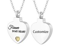 WBDWWTD TQHGHX Personnalisez Les Bijoux de crémation pour Les Cendres - Collier d'urne en Forme de cœur avec Pierre de Naissance en Cristal, Colliers personnalisés avec Noms gravés - Forever in My