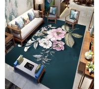 WBDYMX Rectangle Tapis Moquette Salon 70x120CM Deco pour Chambre Sarcelle de Fleurs orientales Roses Sol Exterieur parquet