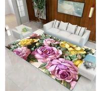 WBDYMX Tapis Pique Nique Home Deco 120x180CM Entree Vert Floral 3D Jaune Violet D'Entrée Intérieur décorez la Chambre