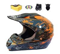Wbeiba Casque Moto Cross MX ATV Scooter D.O.T Certifié Multicolore Avec Lunettes, Masques, Gants - Plusieurs Options De Taille (Orange, M:57-58cm)