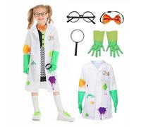 Wbesty costume de scientifique fou avec montures de lunettes, nœud papillon, gants, lunettes loupe, blouse de laboratoire, 5 pièces, pour Halloween