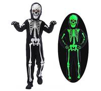 Wbesty Costume de squelette Kids Glow in the Dark Boy Girls Halloween Scary Bodysuitwith Skeleton Hood Glove, 5/7 ans