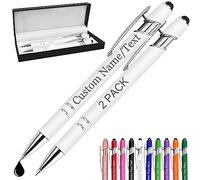 WBgjsnklbnl Lot de 2 stylos personnalisés avec nom - Stylo à bille à encre noire gravé avec pointes de stylet pour hommes, adultes, femmes, enseignants, infirmières, cadeau de mariage - Blanc