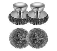 Wbgraceful Lot de 2 brosses à récurer en laine d'acier avec 2 tampons de rechange et poignée en acier inoxydable, idéal pour nettoyer la vaisselle, la fonte, les casseroles, les poêles, les plaques et
