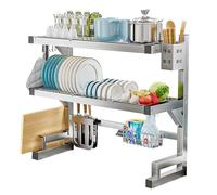 WBJGUOD Égouttoir à Vaisselle à 3 Niveaux en Acier Inoxydable avec Support pour Planche à découper et Seau à Couverts pour optimiser l'espace dans la Cuisine