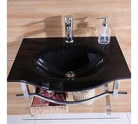 WBJGUOD Ensemble Meuble-lavabo Mural avec Vasque en Verre trempé et Robinet Eau Chaude/Eau Froide, Design Moderne Gain de Place pour Les Petites salles de Bain