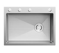 WBJGUOD Évier de Cuisine en Acier Inoxydable avec Distributeur de Savon, Ensemble de Drainage, Lave-Tasses et Panier d'égouttage (60 * 45 cm - 1)