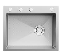 WBJGUOD Évier de Cuisine en Acier Inoxydable avec Ensemble de Drainage, Lave-Tasses, Panier d'égouttage et Distributeur de Savon (55 * 45 cm - 2)