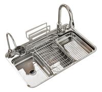 WBJGUOD Évier de Cuisine en Acier Inoxydable avec Robinet d'angle, Panier de vidange, cuve avec rondelle intégrée et Robinet Rond (82 x 48 cm)