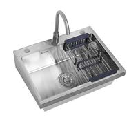 WBJGUOD Évier de Cuisine Mural en Acier Inoxydable à Une cuve avec Robinet, Station de Lavage des Mains, évier extérieur, idéal pour buanderie, Garage ou Jardin.