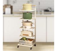 WBJGUOD Support à casseroles à 3 Niveaux pour Four à Micro-Ondes, Porte-couvercles et Porte-Assiettes, Blanc, avec 5 Plateaux et 1 Panier - Solution de Rangement Gain de Place pour la Cuisine