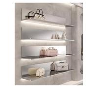 WBLING Étagères murales flottantes avec éclairage LED, Rangement en Acier Inoxydable pour vêtements, Sacs et Accessoires, décoration de Salon, Gris argenté, Lot de 4