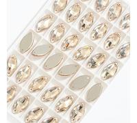WBLSPA Lot de 42 Strass en Cristal à Dos Plat en Forme d'œil de Cheval pour Robes, Pierres à Coudre en Cristal Brillant pour décoration, Perles dorées, Ombre 001GS, 7 x 15 mm