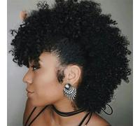 WBLSPA Perruque synthétique Afro crépue bouclée à Haute bouffée avec Partie Centrale Courte à Clipser, Un Paquet d'extensions de Cheveux 90 g/pièce Noir-#1B-10 Pouces-1 PC
