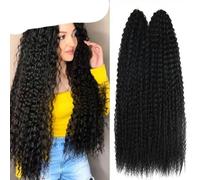 WBLSPA Synthétique Afro Crépus Bouclés Crochet Tressage Cheveux 30 Pouces Afro Boucles Ombre Tresse Extensions de Cheveux-Noir-30 Pouces 80 cm-1 pièces/lot